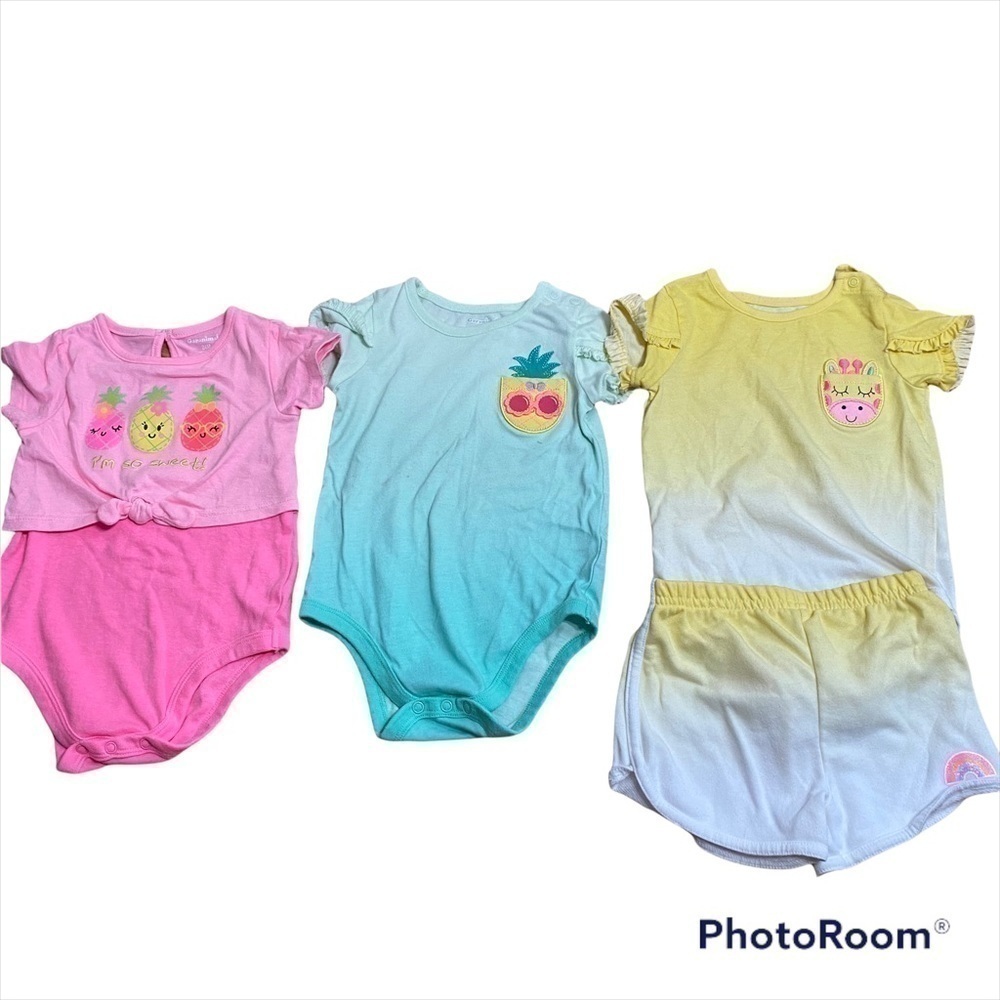 Girls Onesie & Shorts Outfit Bundle Fruit 24 months Pineapple Giraffe